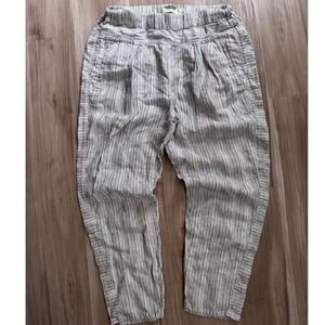 Anthropologie Striped Linen Blend natural fiber crop Pants Women's Size Small f2